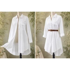HAODUOYI White Hi Lo Shirt Dress XL Coastal Button Front Tunic Cover Up